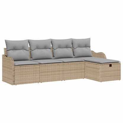 Set Divano da Giardino con cuscino 5 pcs Beige Poly Rattan - homemem39