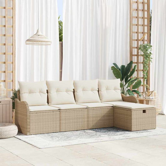 Set Divano da Giardino con cuscino 5 pcs Beige Poly Rattan