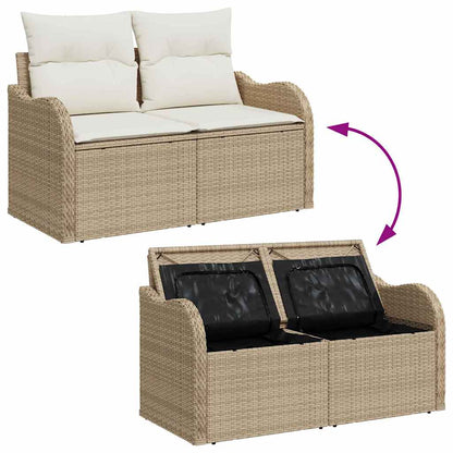 Set Divano da Giardino con cuscino 5 pcs Beige Poly Rattan