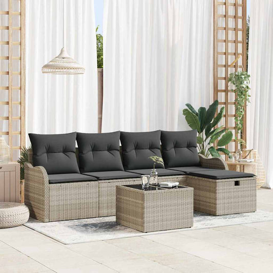 Set Divano da Giardino 6 pcs Grigio chiaro Poly Rattan - homemem39