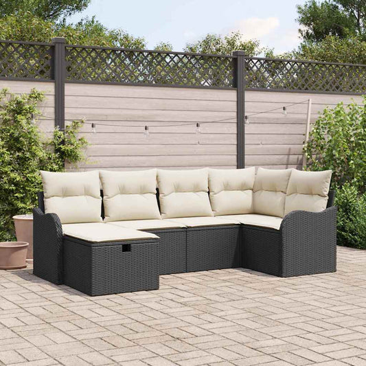 Set Divano da Giardino con cuscino 6 pcs Nero Poly Rattan - homemem39