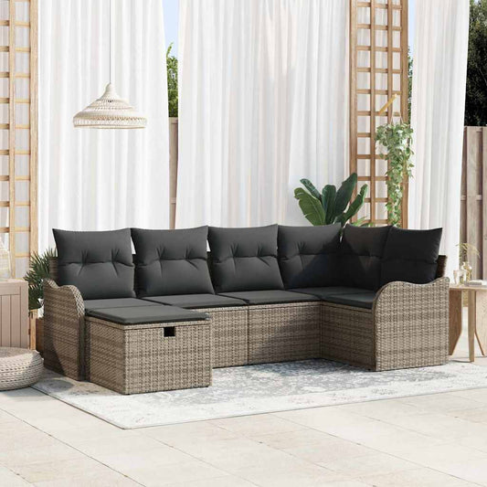 Set Divano da Giardino con cuscino 6 pcs Grigio Poly Rattan