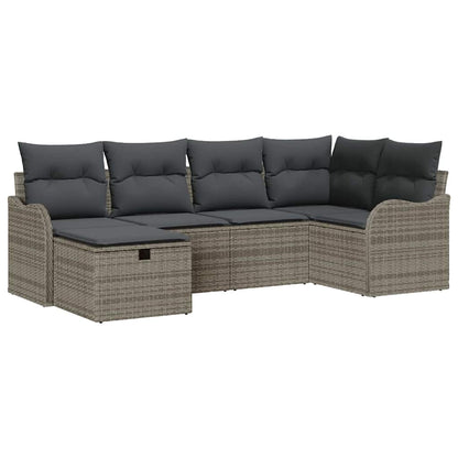 Set Divano da Giardino con cuscino 6 pcs Grigio Poly Rattan