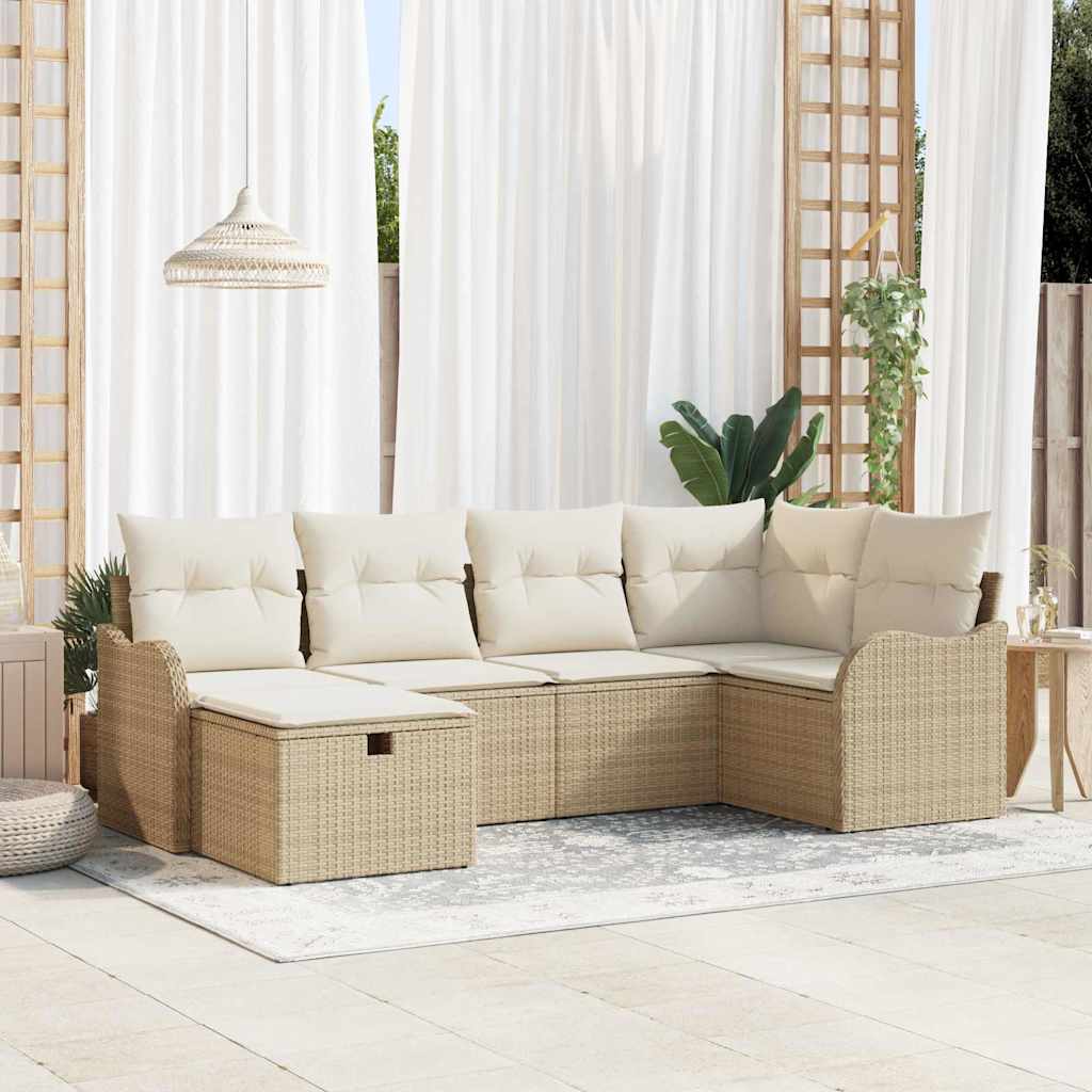 Set Divano da Giardino con cuscino 6 pcs Beige Poly Rattan - homemem39