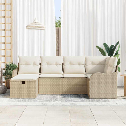 Set Divano da Giardino con cuscino 6 pcs Beige Poly Rattan - homemem39
