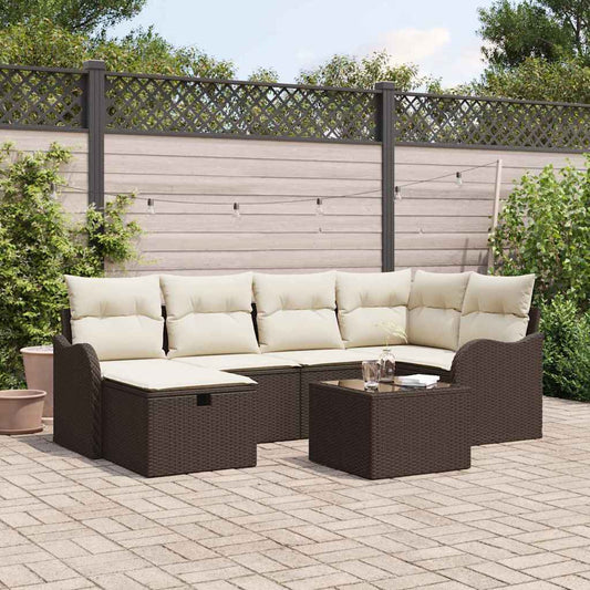 Set Divano da Giardino con cuscino 7 pcs Marrone Poly Rattan