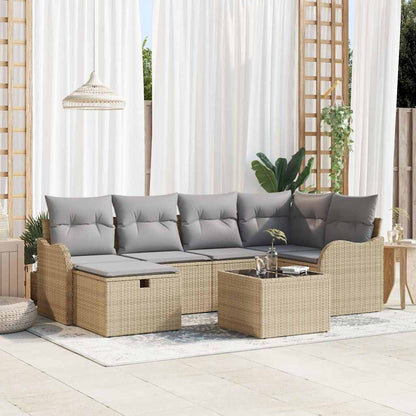 Set Divano da Giardino con cuscino 7 pcs Beige Poly Rattan - homemem39