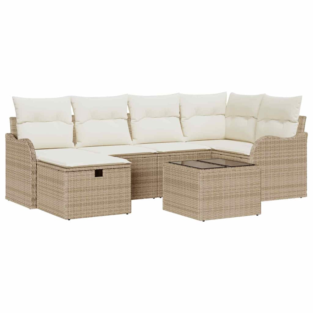 Set Divano da Giardino con cuscino 7 pcs Beige Poly Rattan - homemem39