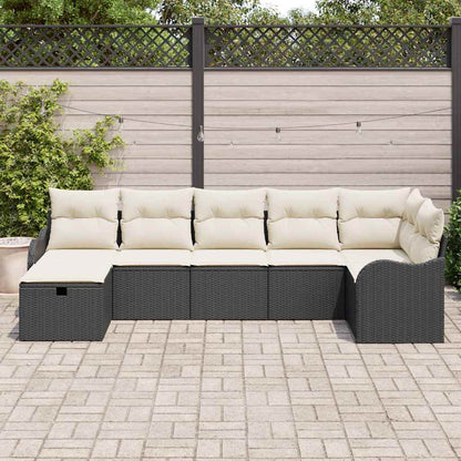 Set Divano da Giardino con cuscino 7 pcs Nero Poly Rattan