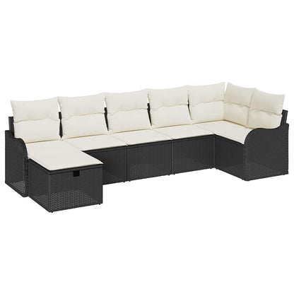 Set Divano da Giardino con cuscino 7 pcs Nero Poly Rattan