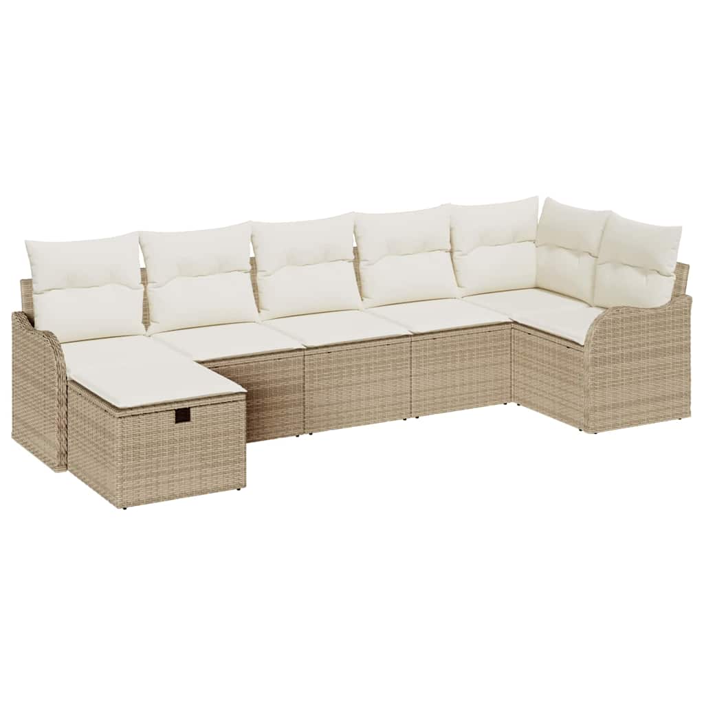 Set Divano da Giardino con cuscino 7 pcs Beige Poly Rattan - homemem39