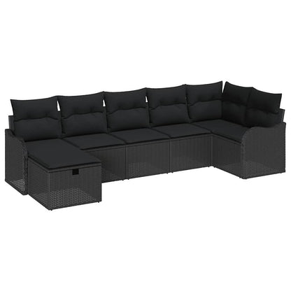 Set Divano da Giardino con cuscino 7 pcs Nero Poly Rattan | homemem39