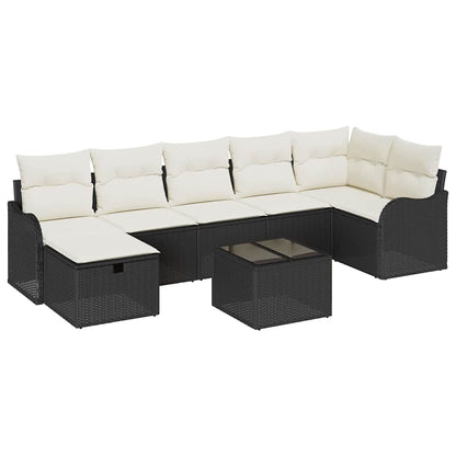 Set Divano da Giardino con cuscino 8 pcs Nero Poly Rattan