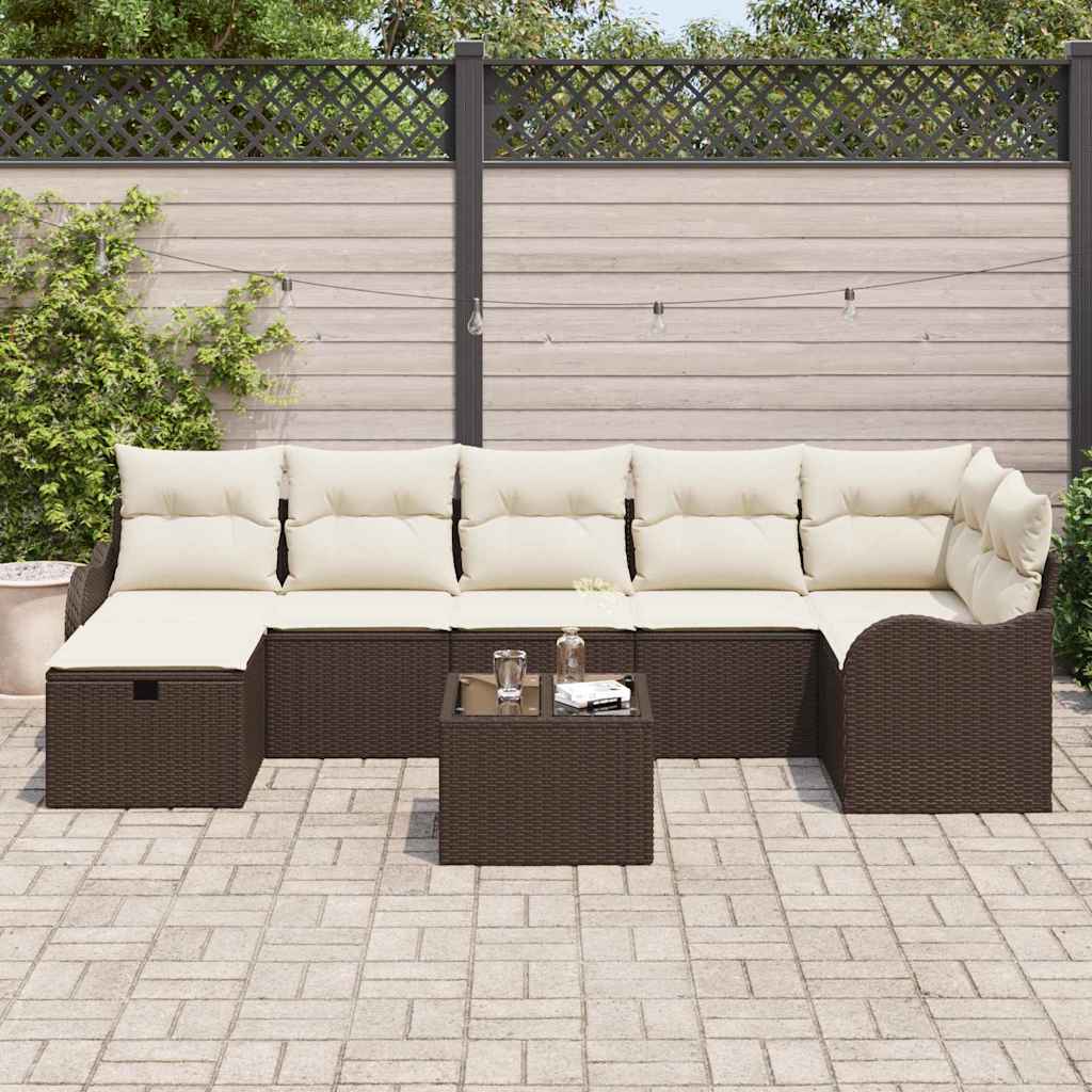 Set Divano da Giardino con cuscino 8 pcs Marrone Poly Rattan - homemem39