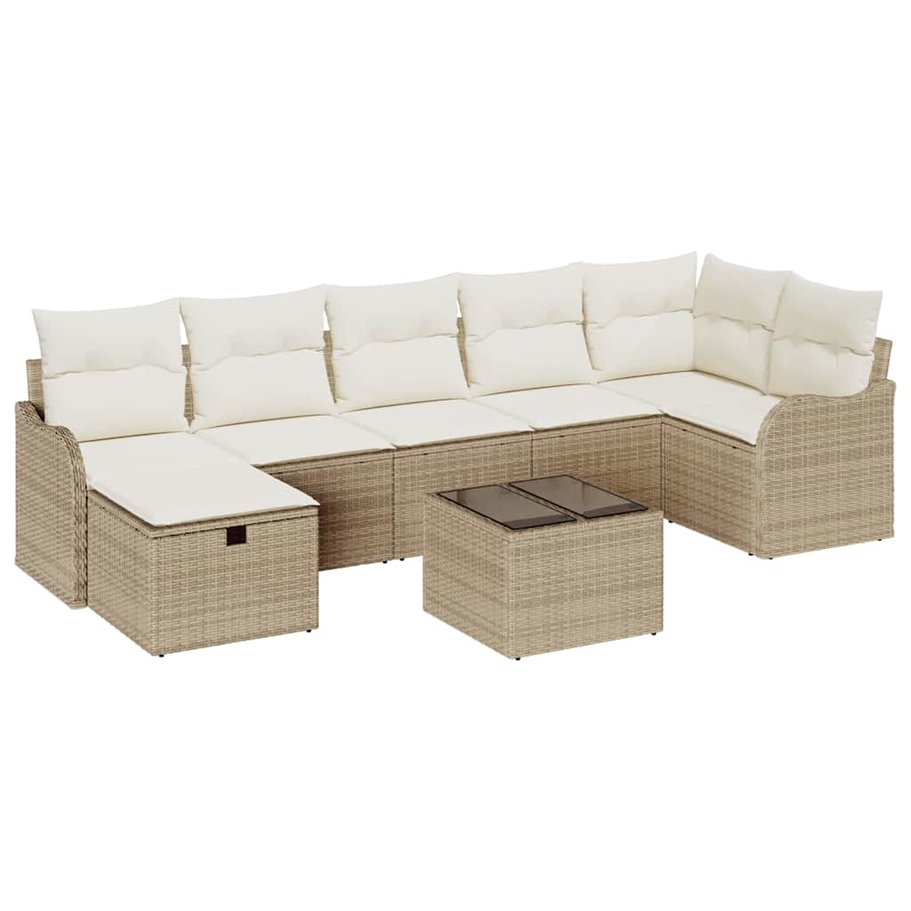 Set Divano da Giardino con cuscino 8 pcs Beige Poly Rattan - homemem39