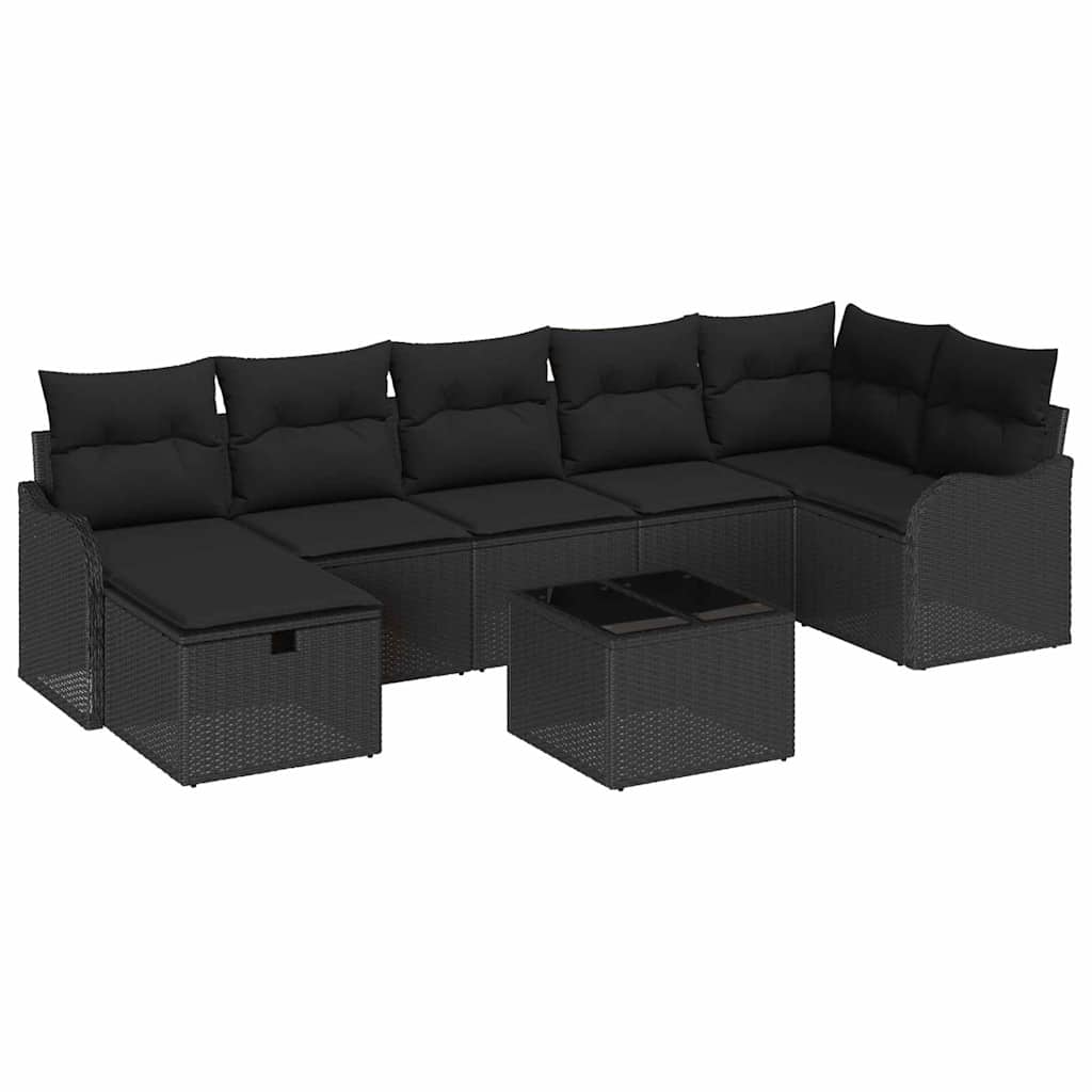 Set Divano da Giardino con cuscino 8 pcs Nero Poly Rattan | homemem39