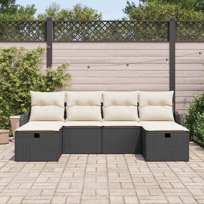 Set Divano da Giardino con cuscino 6 pcs Nero Poly Rattan