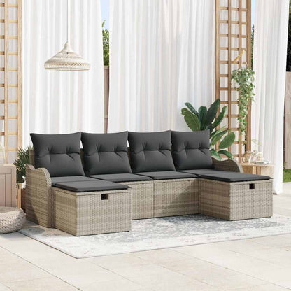 Set Divano da Giardino 6 pcs Grigio chiaro Poly Rattan