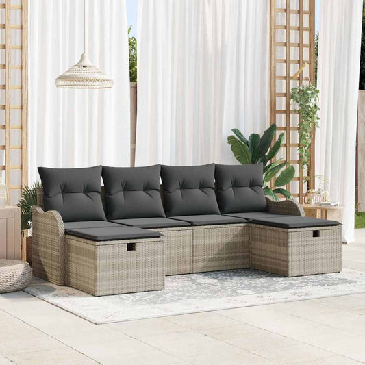 Set Divano da Giardino 6 pcs Grigio chiaro Poly Rattan