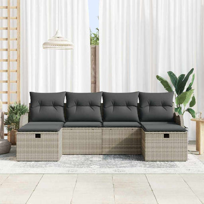 Set Divano da Giardino 6 pcs Grigio chiaro Poly Rattan