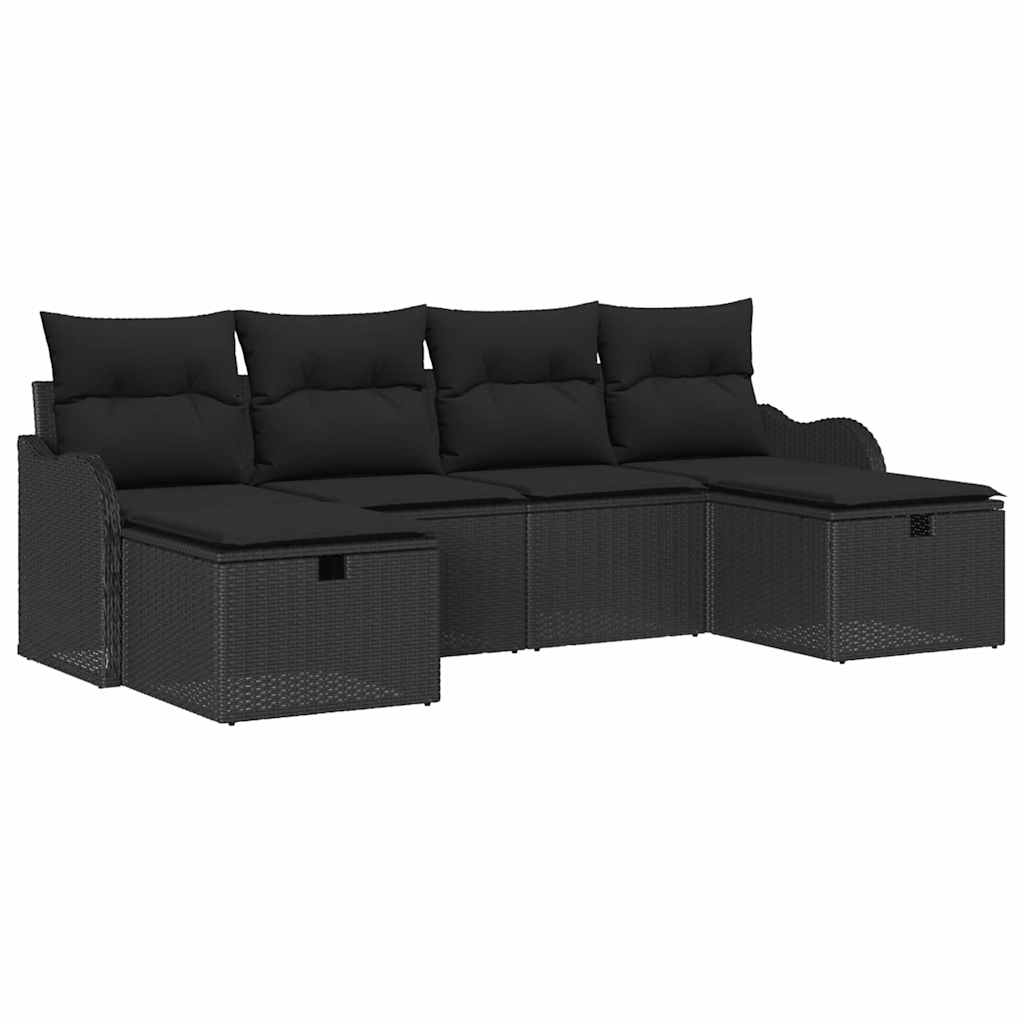 Set Divano da Giardino con cuscino 6 pcs Nero Poly Rattan | homemem39