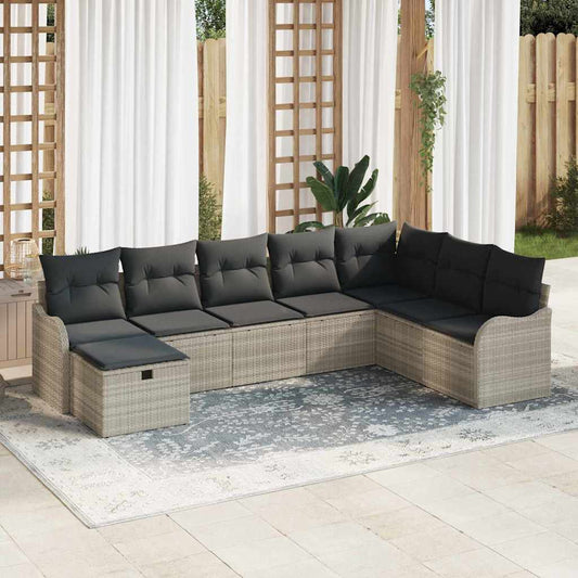 Set Divano da Giardino 8 pcs Grigio chiaro Poly Rattan