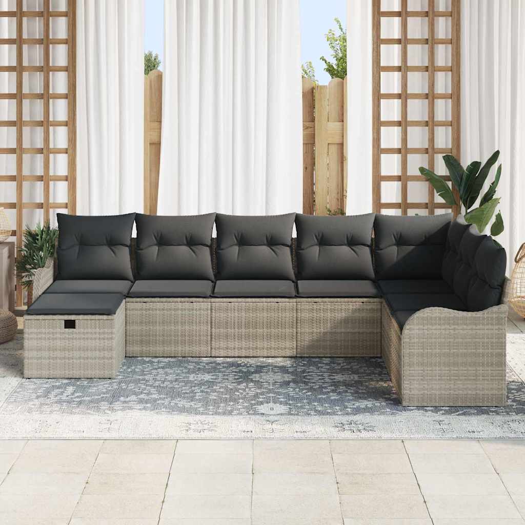 Set Divano da Giardino 8 pcs Grigio chiaro Poly Rattan