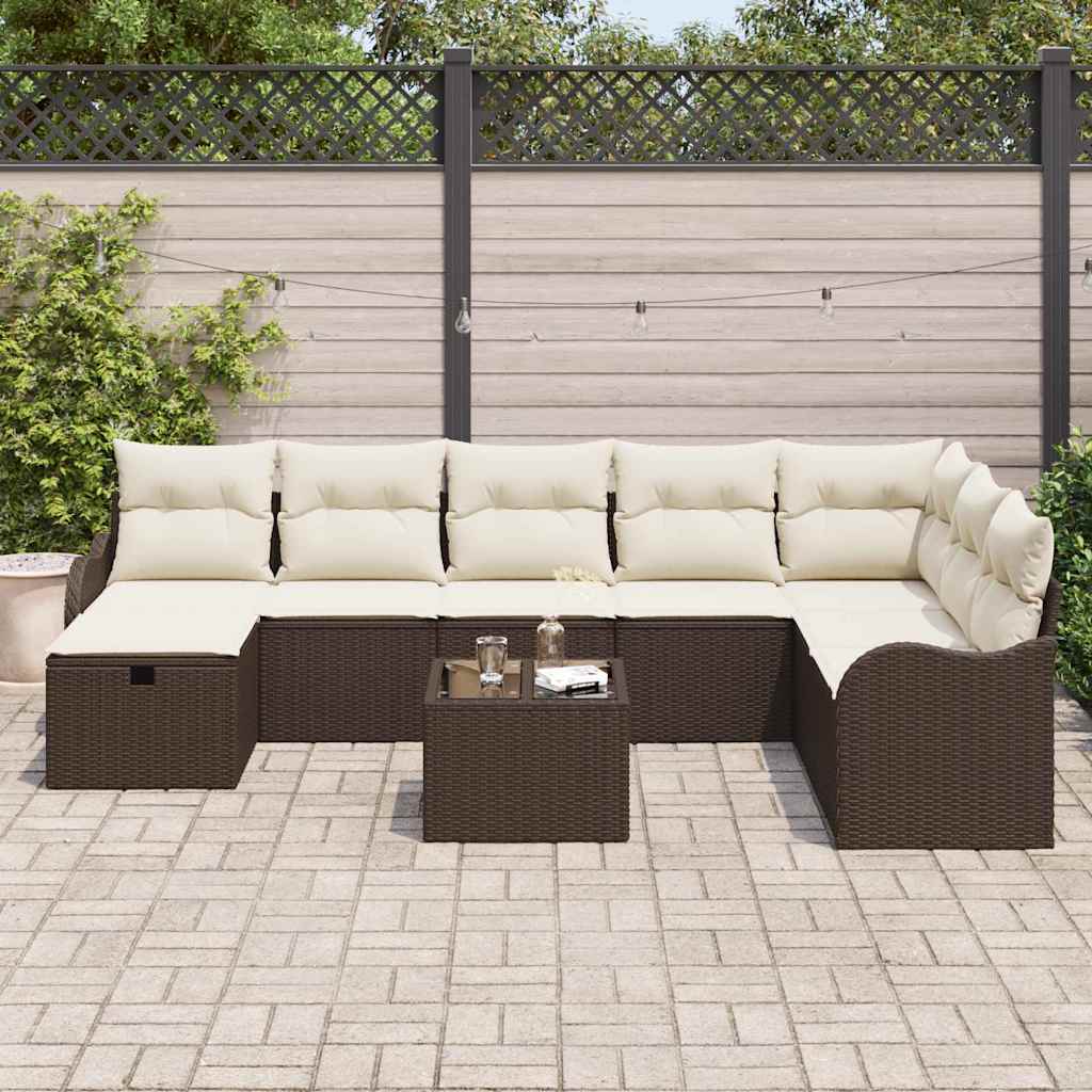 Set Divano da Giardino con cuscino 9 pcs Marrone Poly Rattan - homemem39