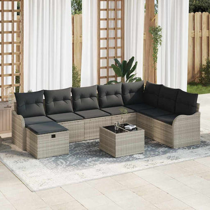 Set Divano da Giardino 9 pcs Grigio chiaro Poly Rattan