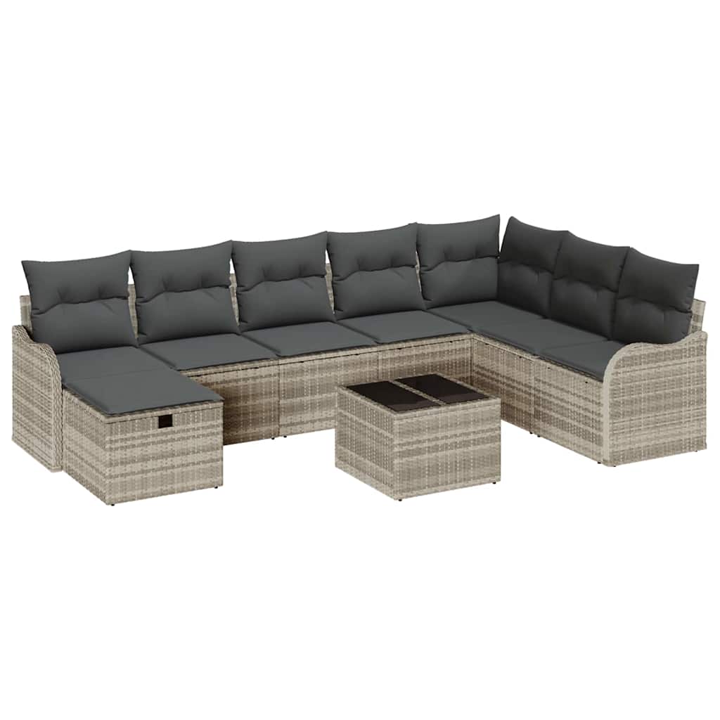 Set Divano da Giardino 9 pcs Grigio chiaro Poly Rattan