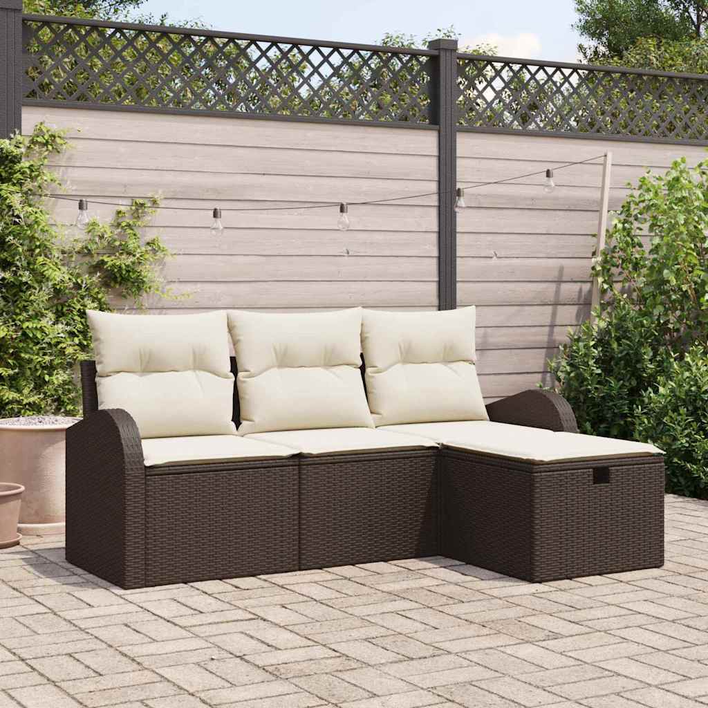 Set Divano da Giardino con cuscino 4 pcs Marrone Poly Rattan - homemem39
