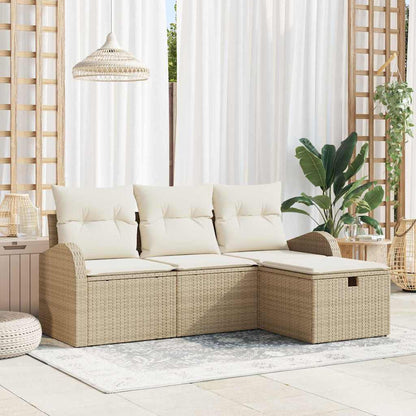 Set Divano da Giardino con cuscino 4 pcs Beige Poly Rattan