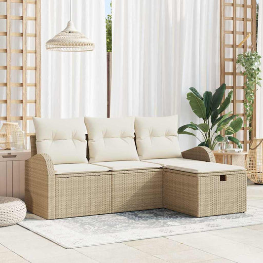 Set Divano da Giardino con cuscino 4 pcs Beige Poly Rattan