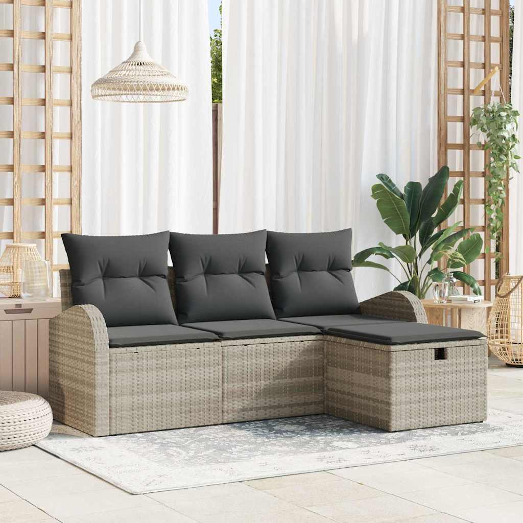 Set Divano da Giardino 4 pcs Grigio chiaro Poly Rattan - homemem39