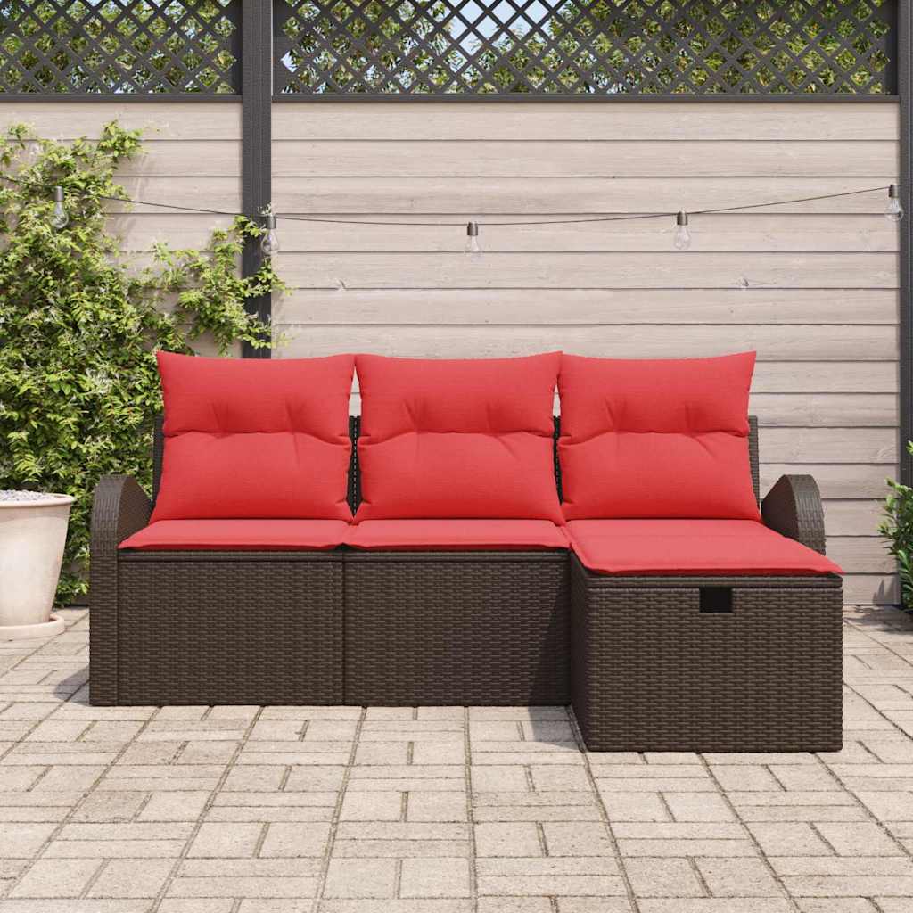 Set Divano da Giardino con cuscino 4 pcs Marrone polyrattan | homemem39
