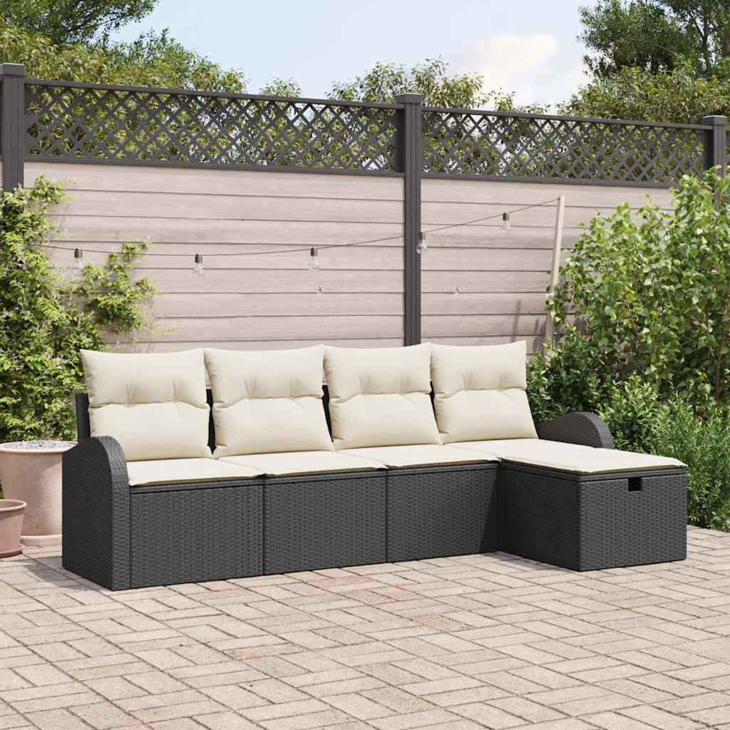 Set Divano da Giardino con cuscino 5 pcs Nero Poly Rattan - homemem39
