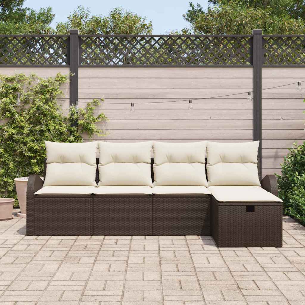 Set Divano da Giardino con cuscino 5 pcs Marrone Poly Rattan - homemem39