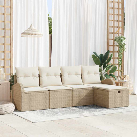 Set Divano da Giardino con cuscino 5 pcs Beige Poly Rattan - homemem39
