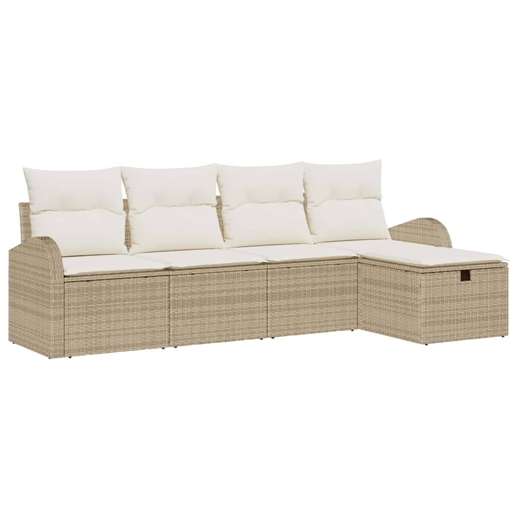 Set Divano da Giardino con cuscino 5 pcs Beige Poly Rattan - homemem39