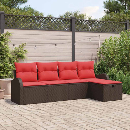 Set Divano da Giardino con cuscino 5 pcs Marrone polyrattan | homemem39