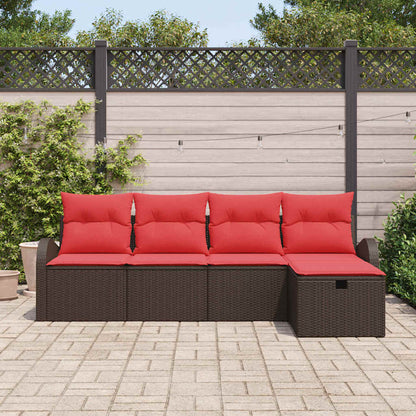 Set Divano da Giardino con cuscino 5 pcs Marrone polyrattan | homemem39