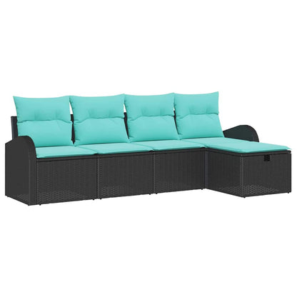 Set Divano da Giardino con cuscino 5 pcs Nero Poly Rattan | homemem39