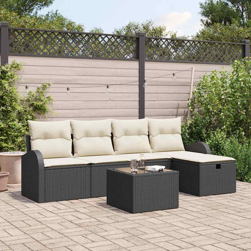 Set Divano da Giardino con cuscino 6 pcs Nero Poly Rattan - homemem39