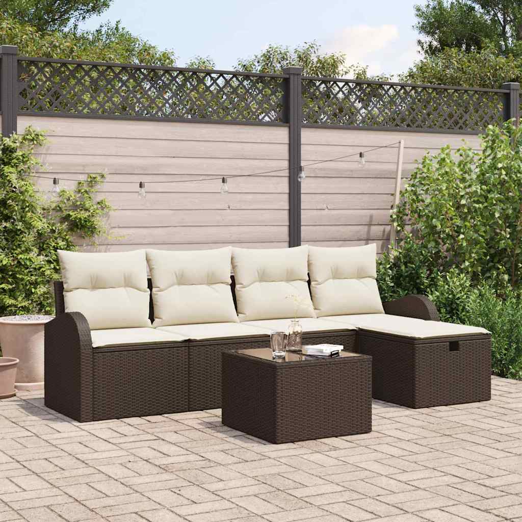 Set Divano da Giardino con cuscino 6 pcs Marrone Poly Rattan - homemem39