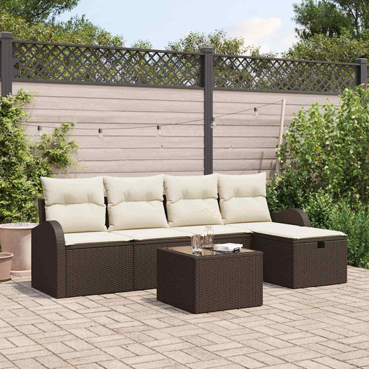 Set Divano da Giardino con cuscino 6 pcs Marrone Poly Rattan - homemem39