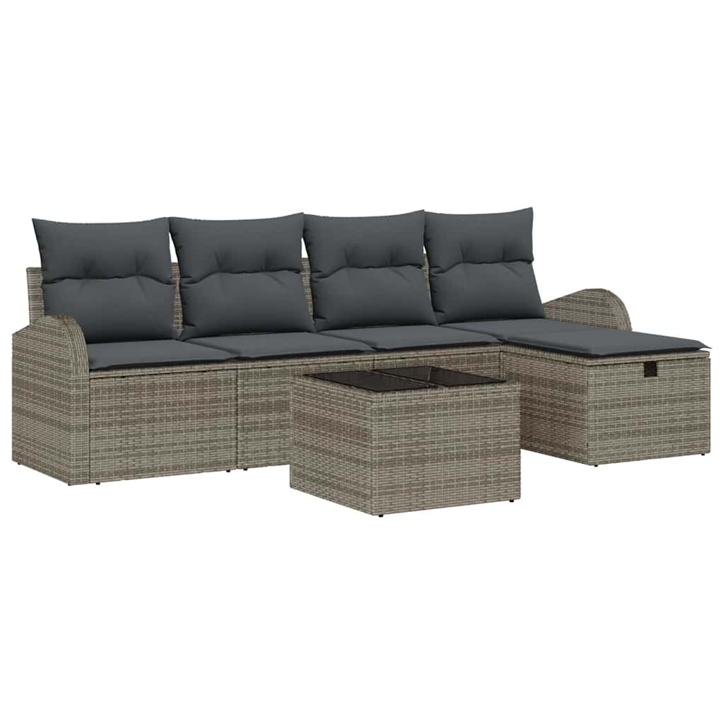 Set Divano da Giardino 6 pz Grigio polyrattan