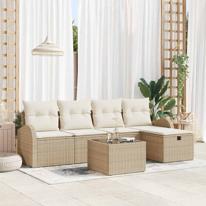 Set Divano da Giardino con cuscino 6 pcs Beige Poly Rattan - homemem39