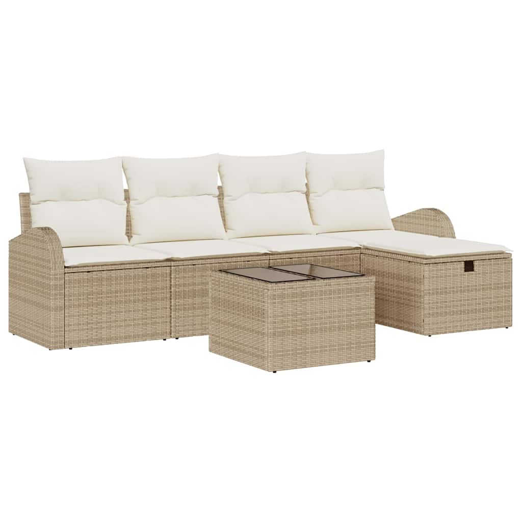 Set Divano da Giardino con cuscino 6 pcs Beige Poly Rattan - homemem39