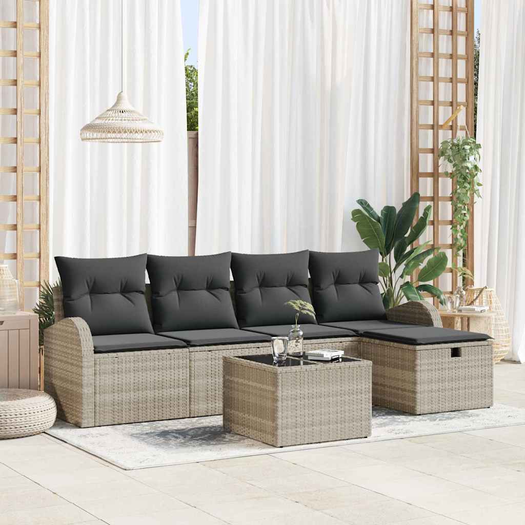 Set Divano da Giardino 6 pcs Grigio chiaro Poly Rattan - homemem39