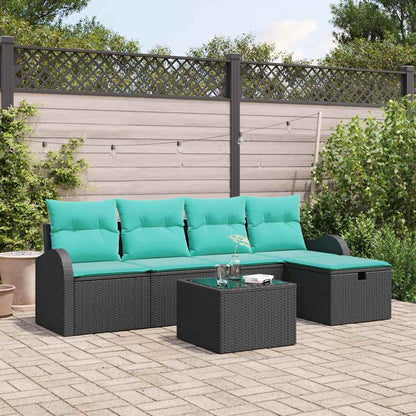 Set Divano da Giardino con cuscino 6 pcs Nero Poly Rattan | homemem39